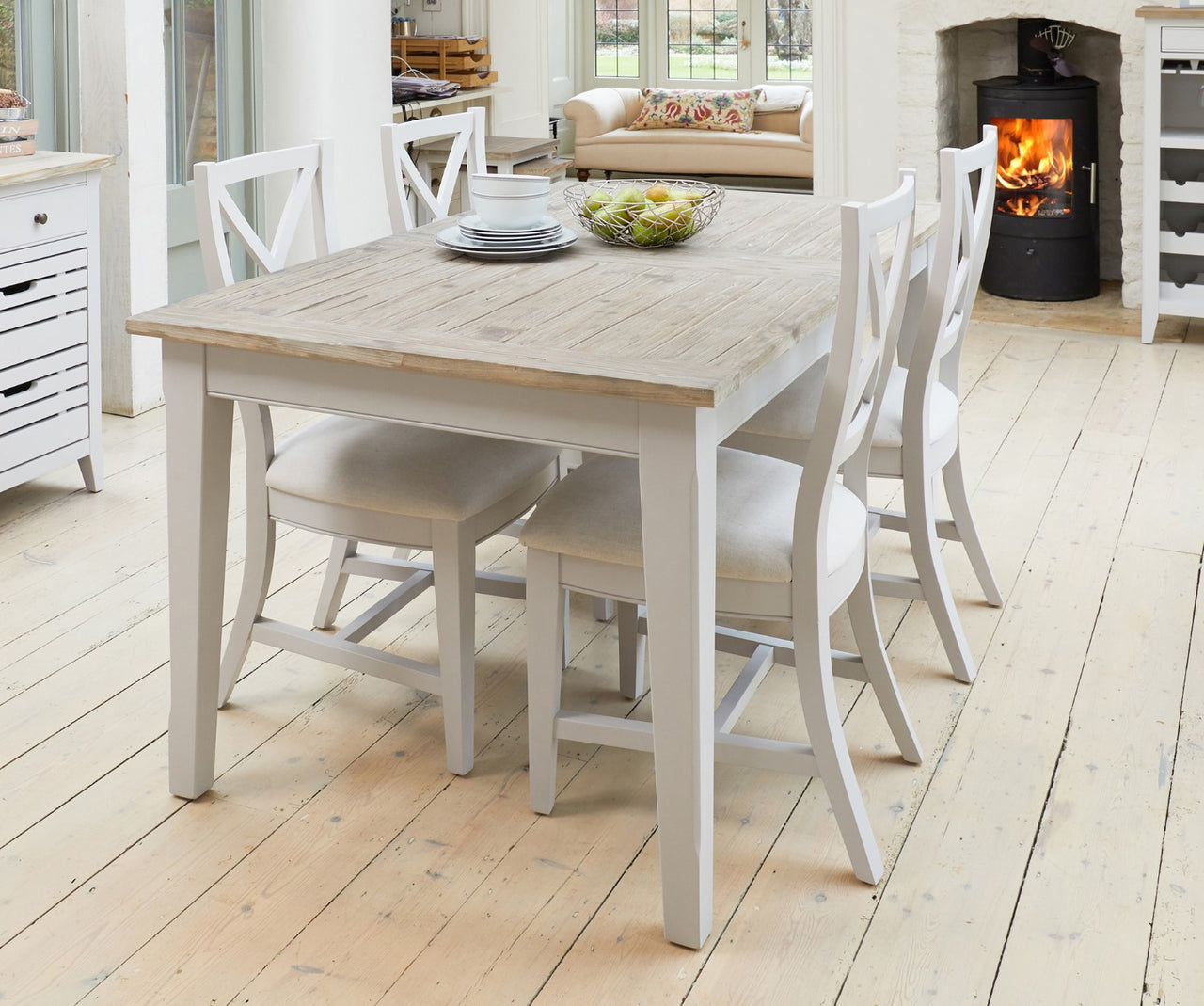 Grey Painted Extending Dining Table Limed Wood Top