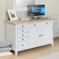 Thumbnail for Grey Painted Wood Hidden Home Office Desk Sideboard Cupboard 5 Drawers