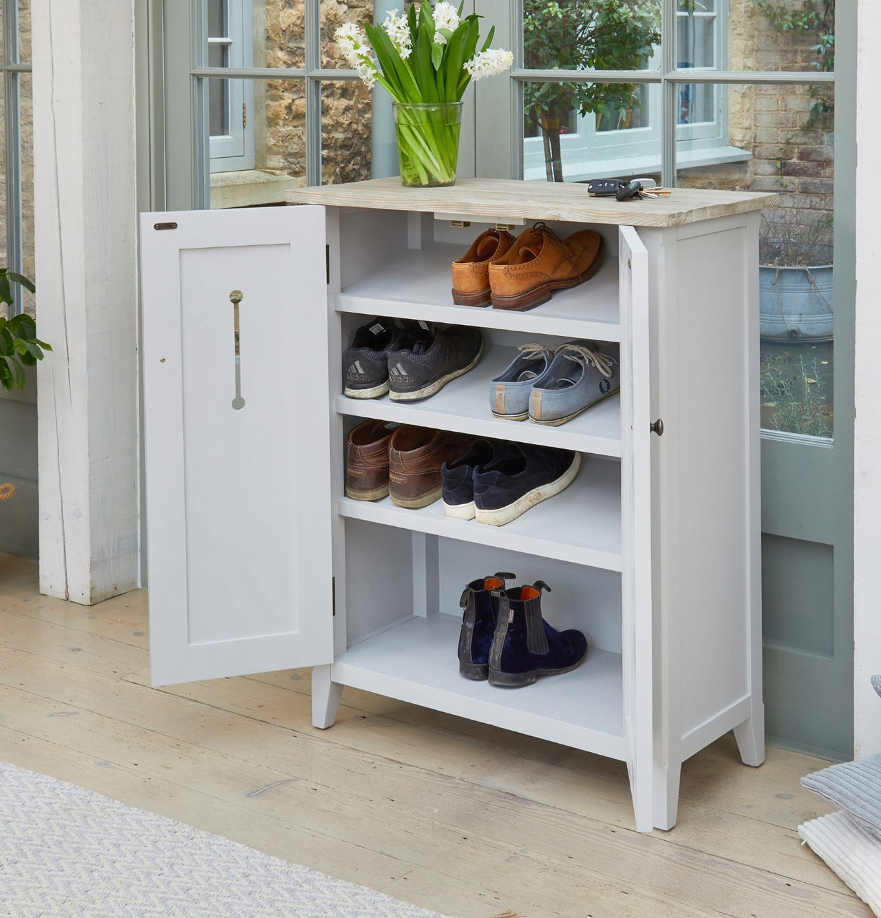 Grey Painted Shoe Storage Cupboard