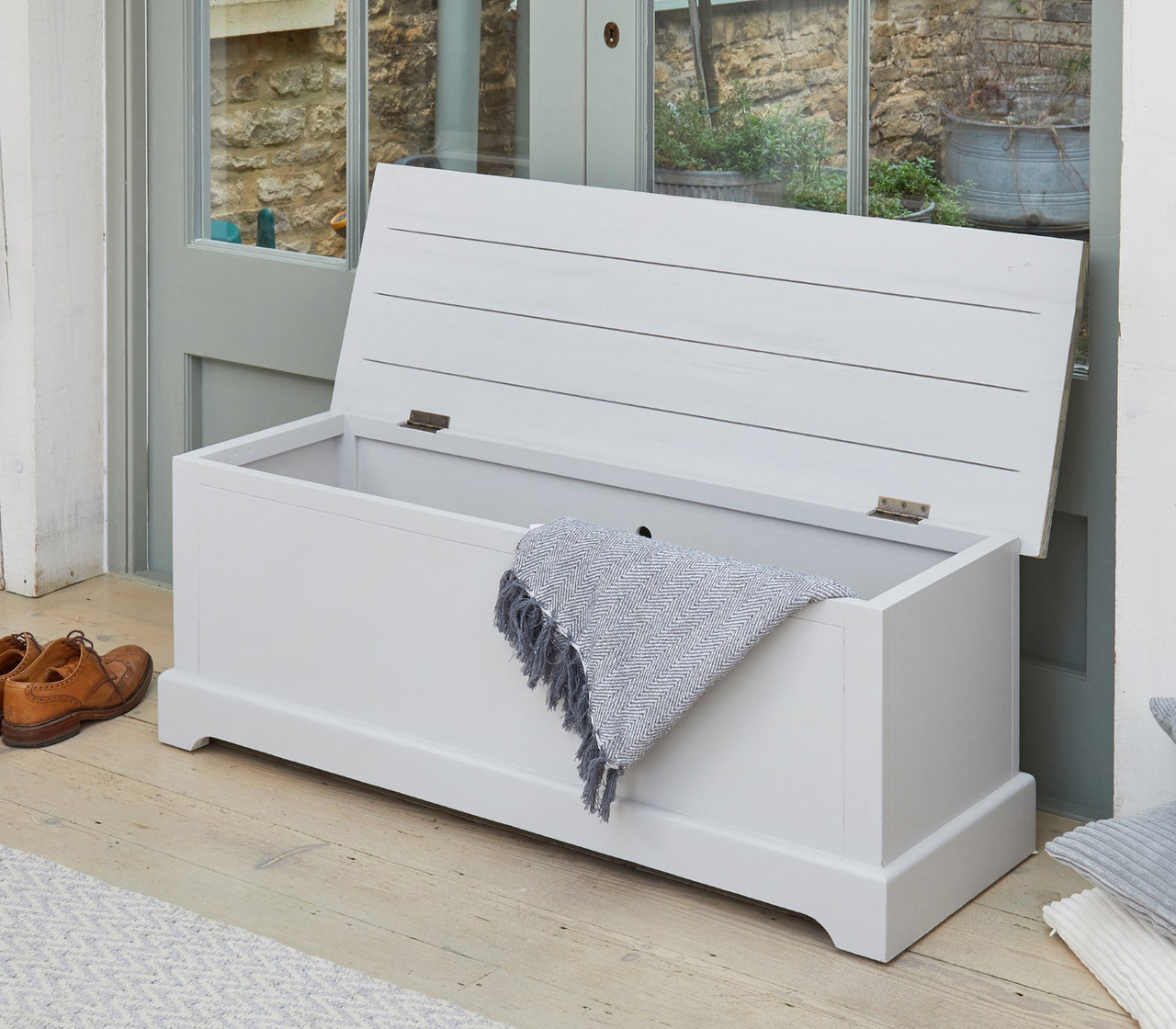 Grey Painted Storage Bench Ottoman Blanket Toy Box Limed Wood Top Lid