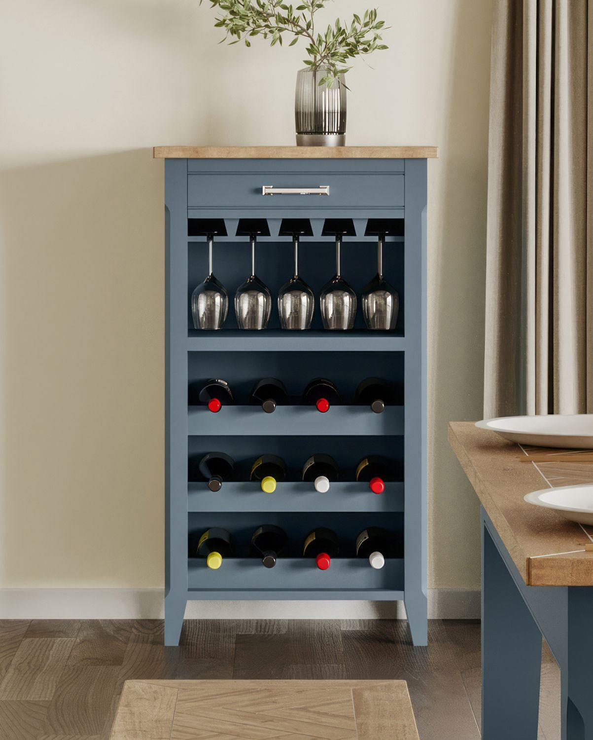 Signature Blue Wine Rack Glass Storage Cabinet