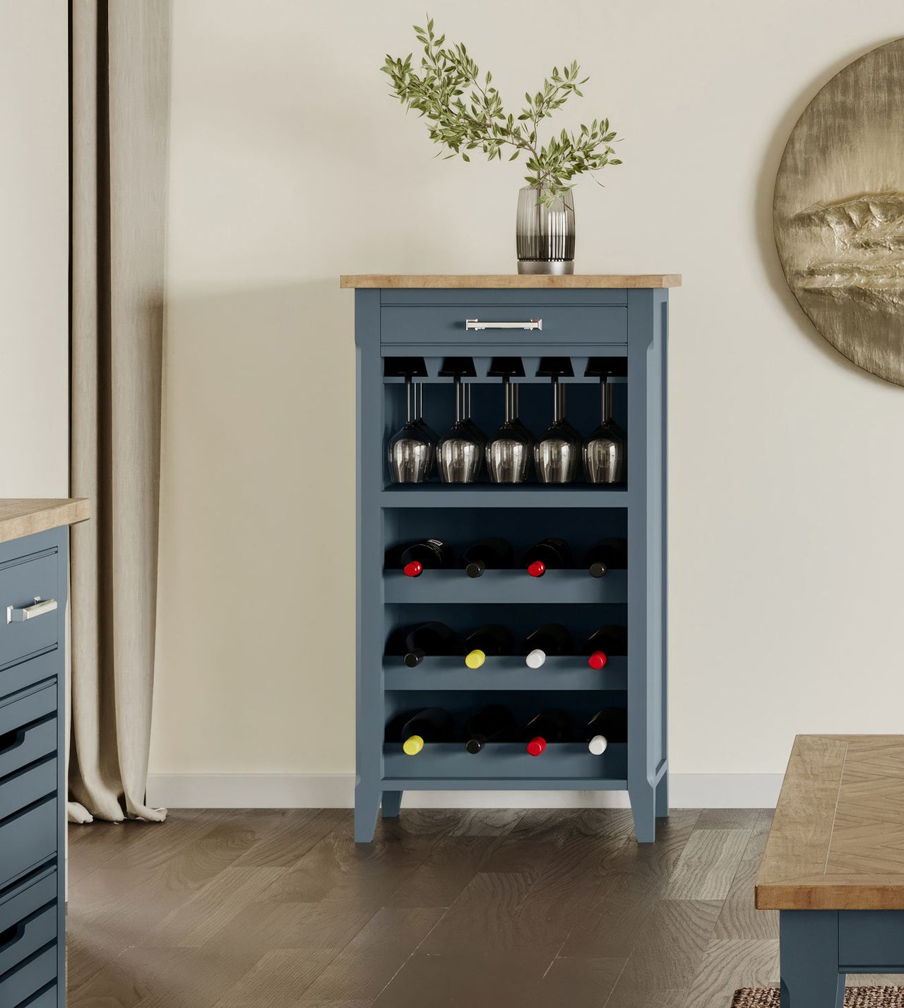 Signature Blue Wine Rack Glass Storage Cabinet