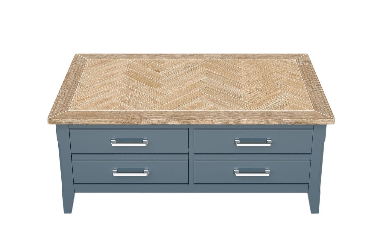 Signature Blue Coffee Table with drawers And hidden storage trunk