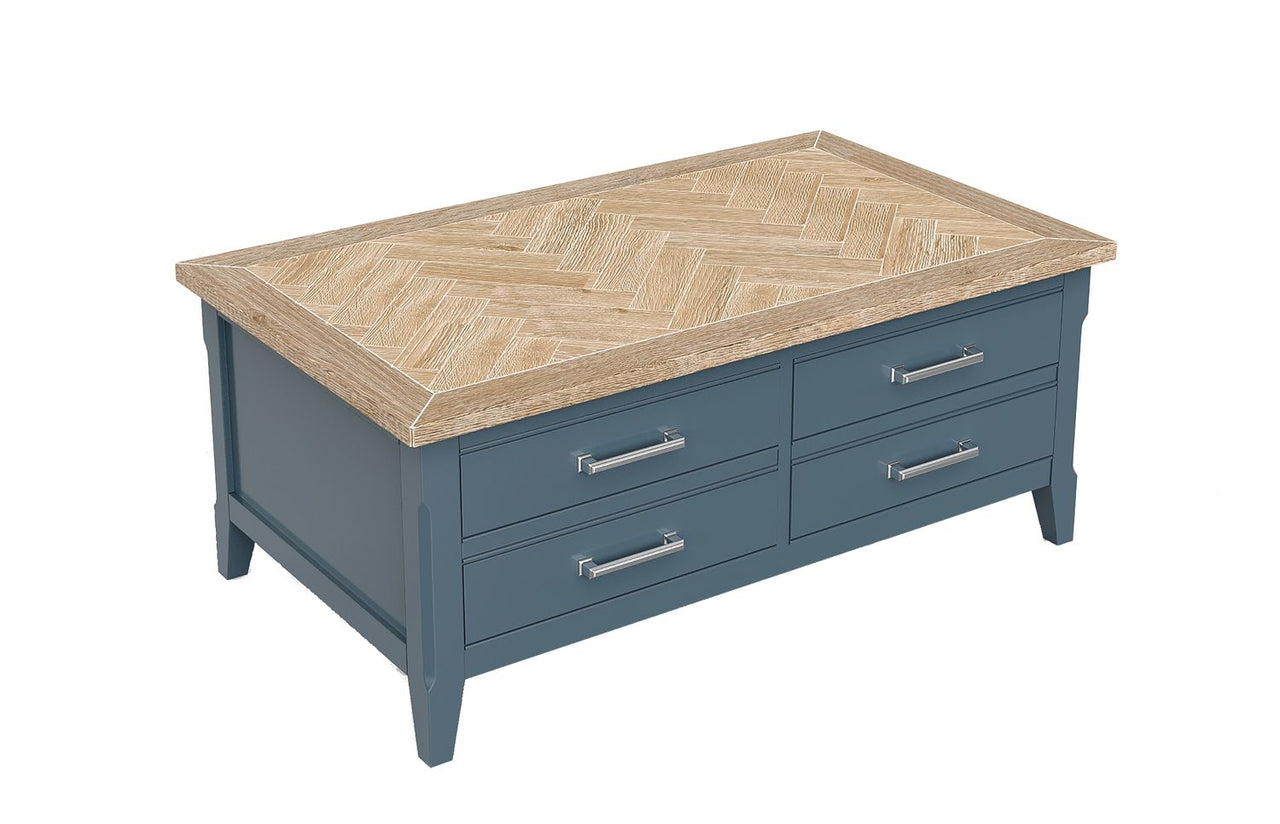 Signature Blue Coffee Table with drawers And hidden storage trunk