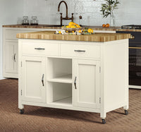 Thumbnail for Cream Painted Kitchen Island with Butchers Block Top on Wheels