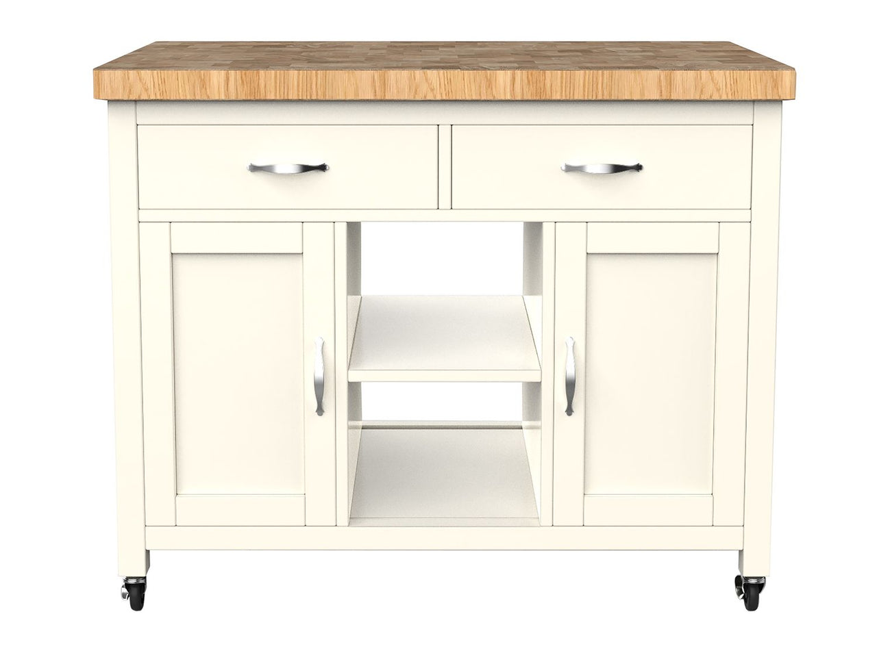 Cream Painted Kitchen Island with Butchers Block Top on Wheels