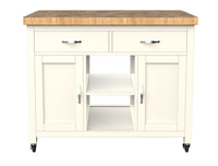 Thumbnail for Cream Painted Kitchen Island with Butchers Block Top on Wheels