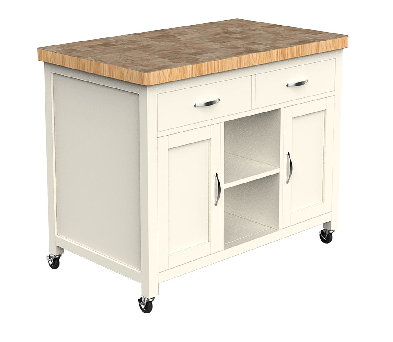 Cream Painted Kitchen Island with Butchers Block Top on Wheels