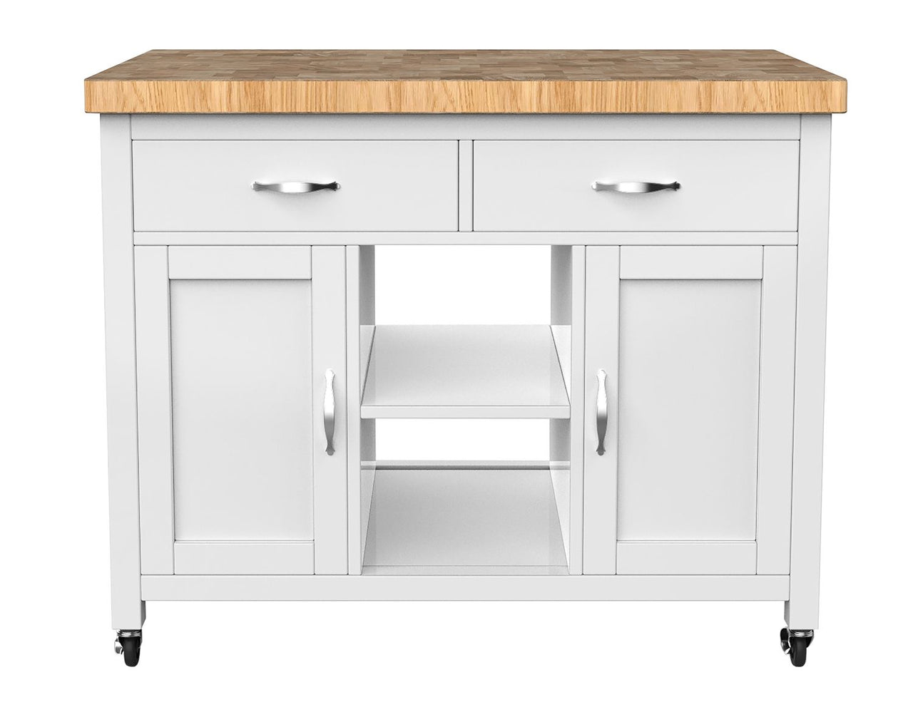 Kitchen Island (White) with Butchers Block