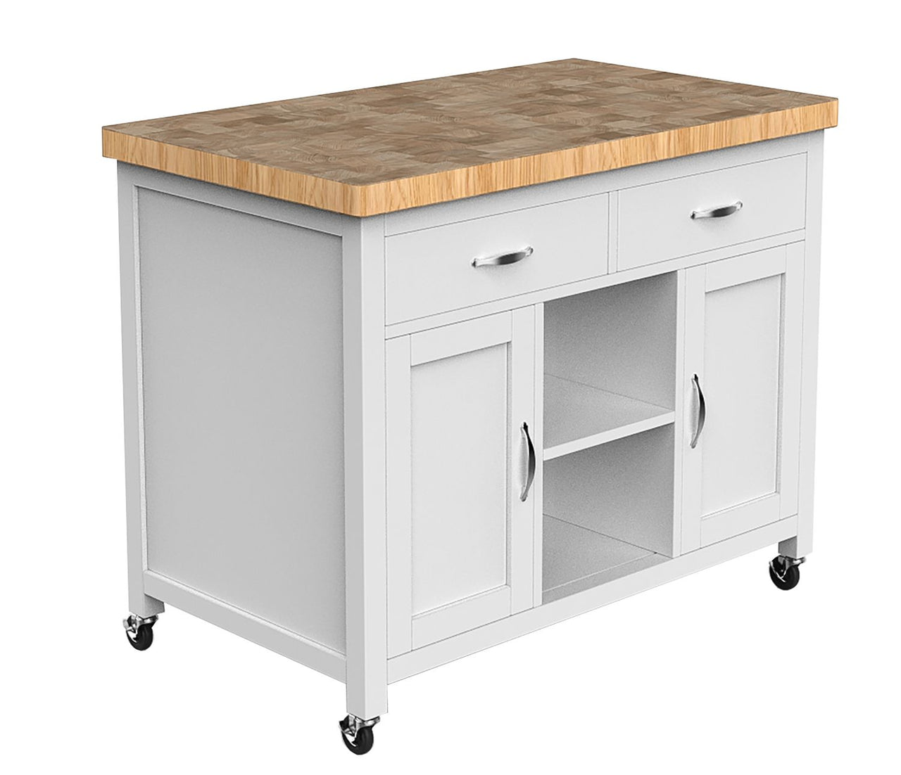 Kitchen Island (White) with Butchers Block