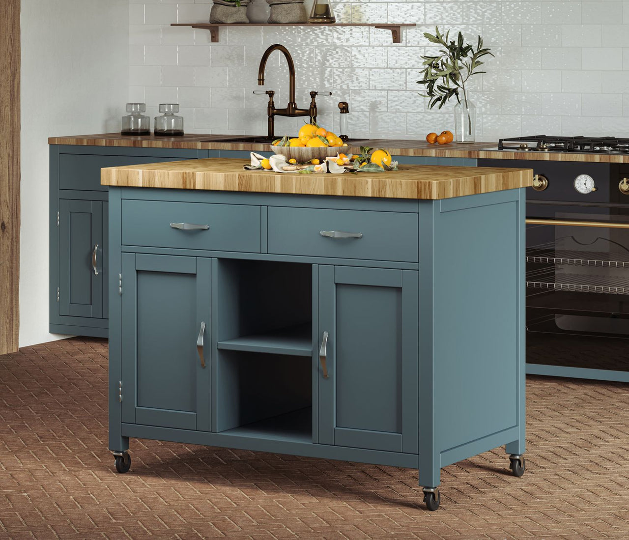 Kitchen Island (Blue) with Butchers Block