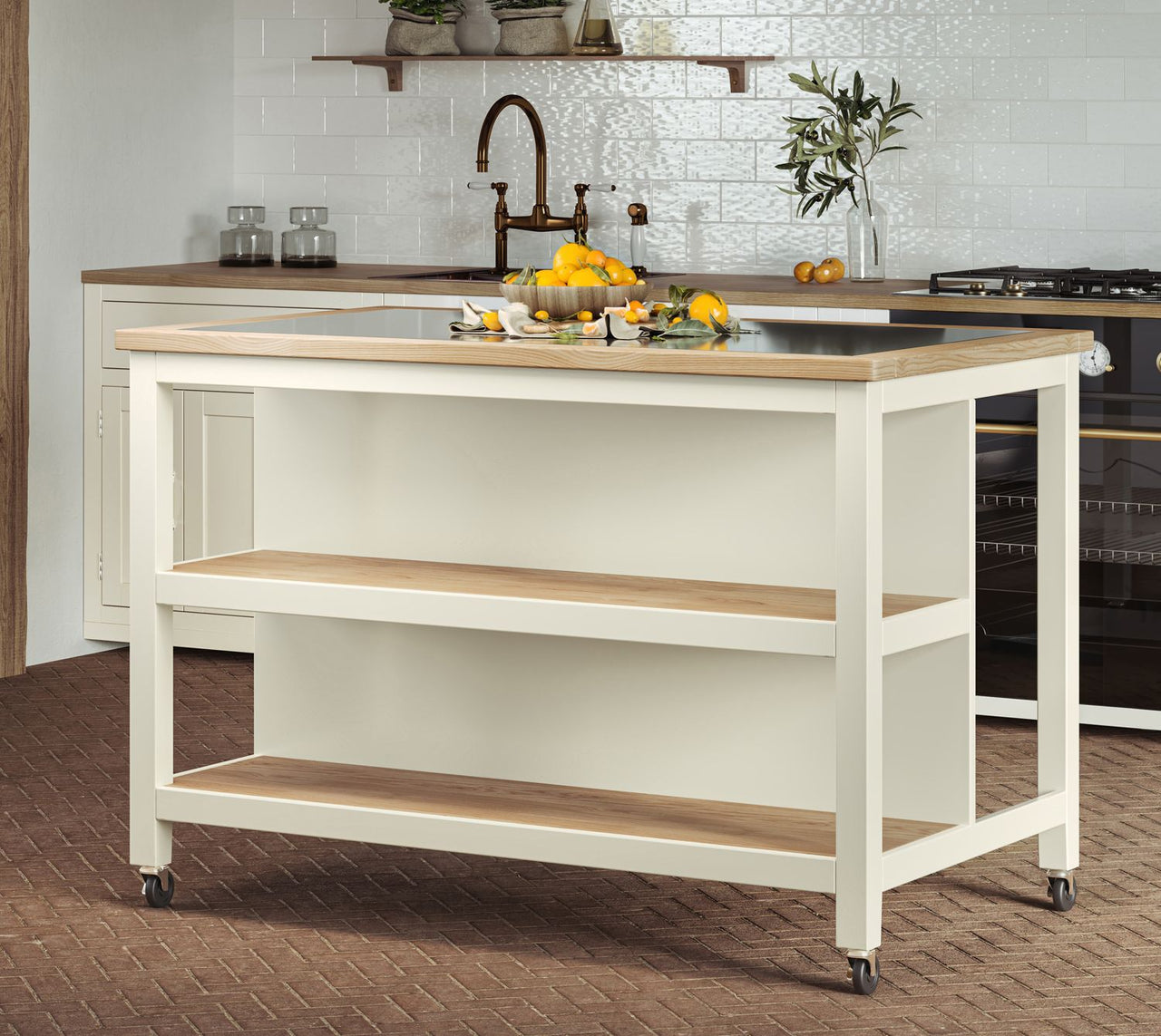 Kitchen Island (Cream) Open with Breakfast Bar