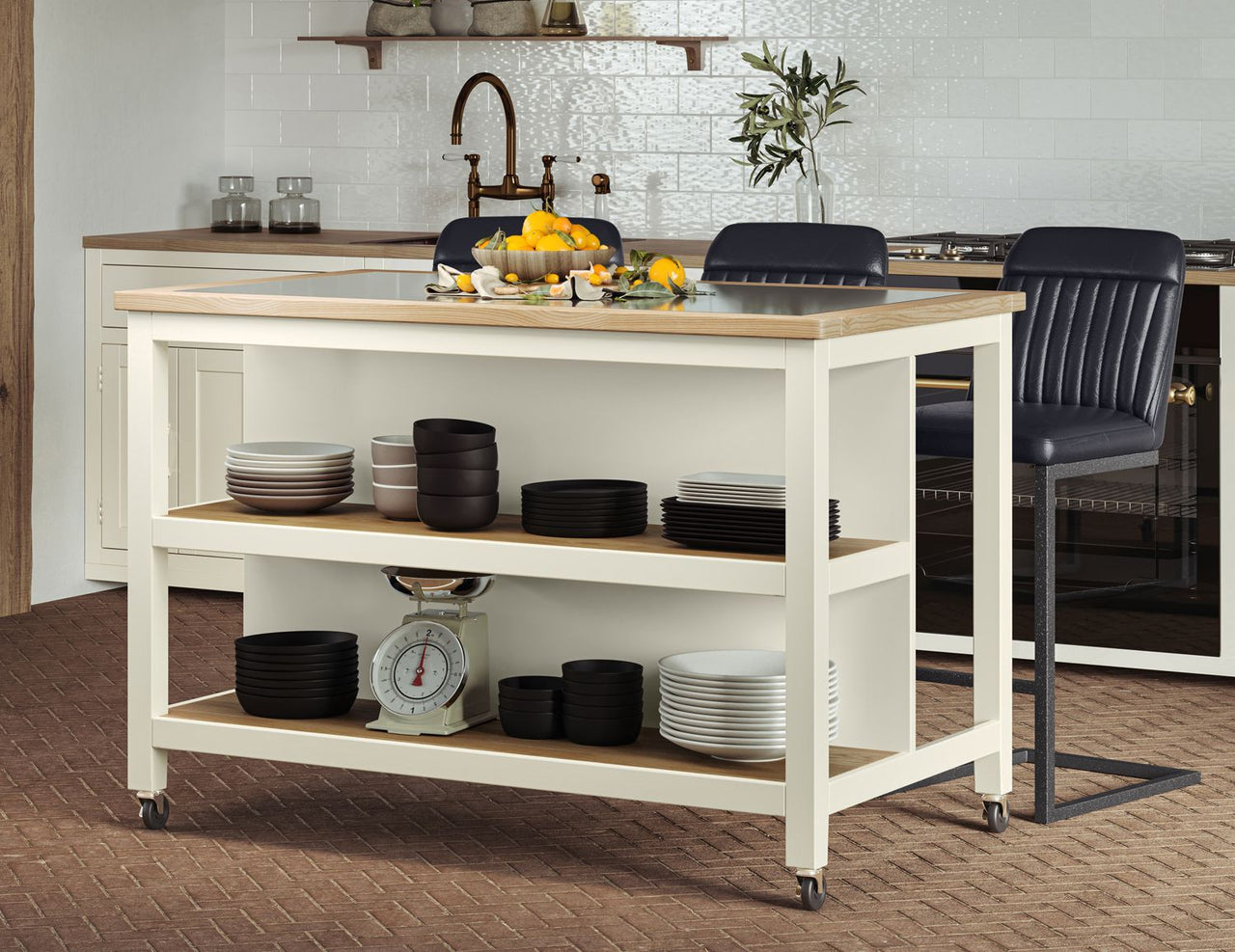 Kitchen Island (Cream) Open with Breakfast Bar