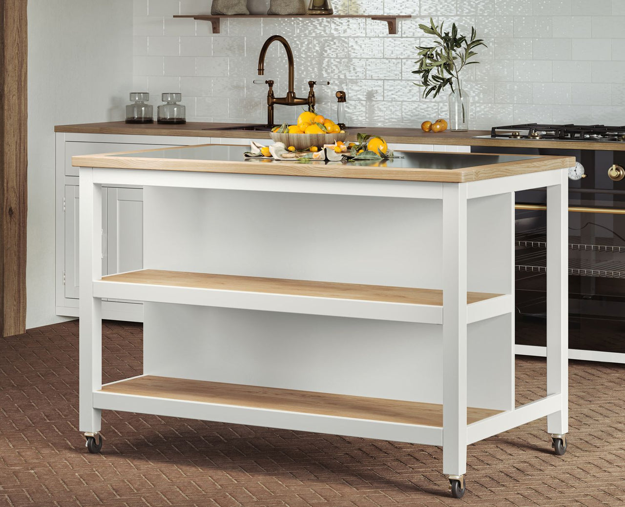 Kitchen Island (White) Open with Breakfast Bar