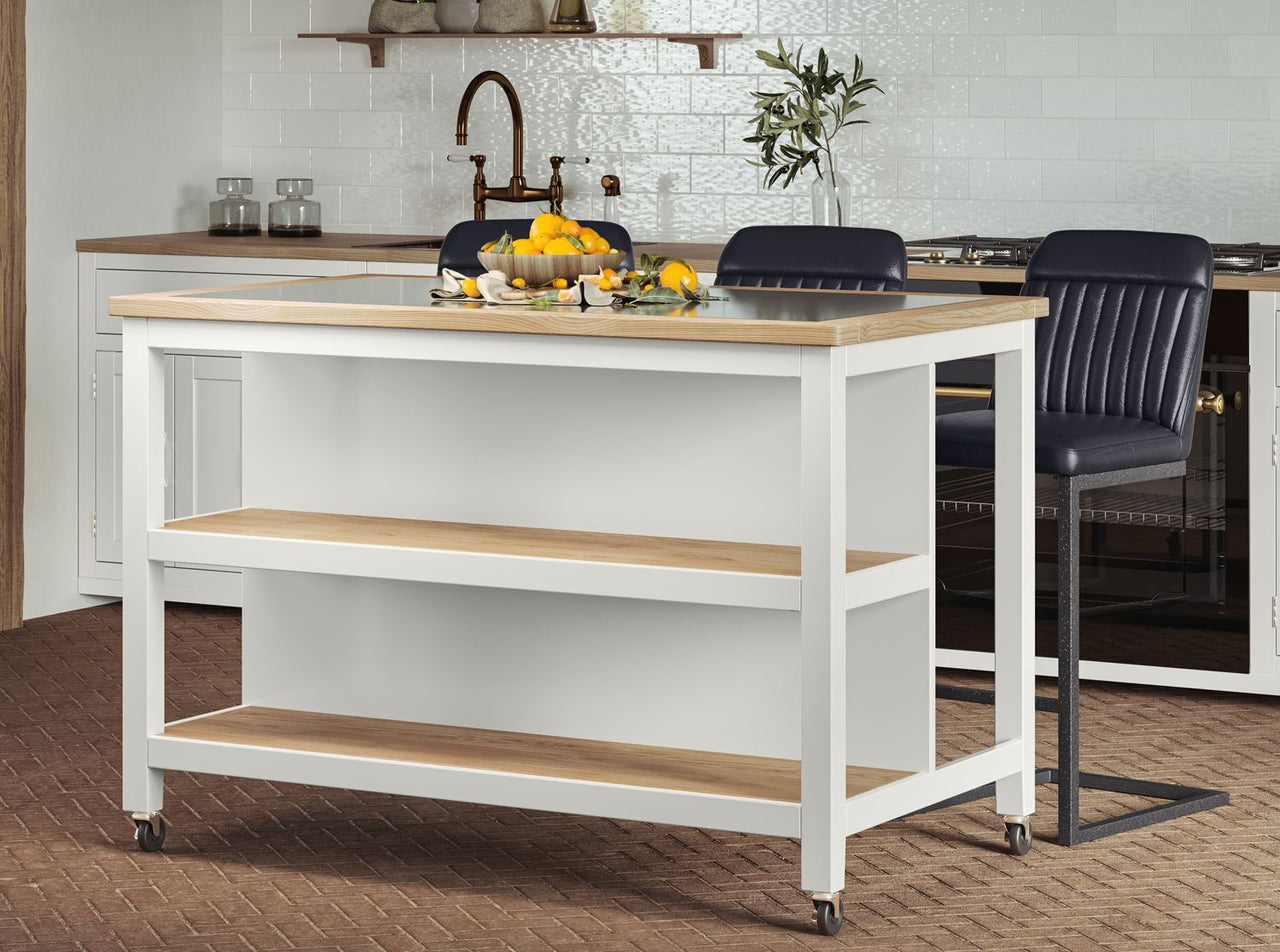 Kitchen Island (White) Open with Breakfast Bar