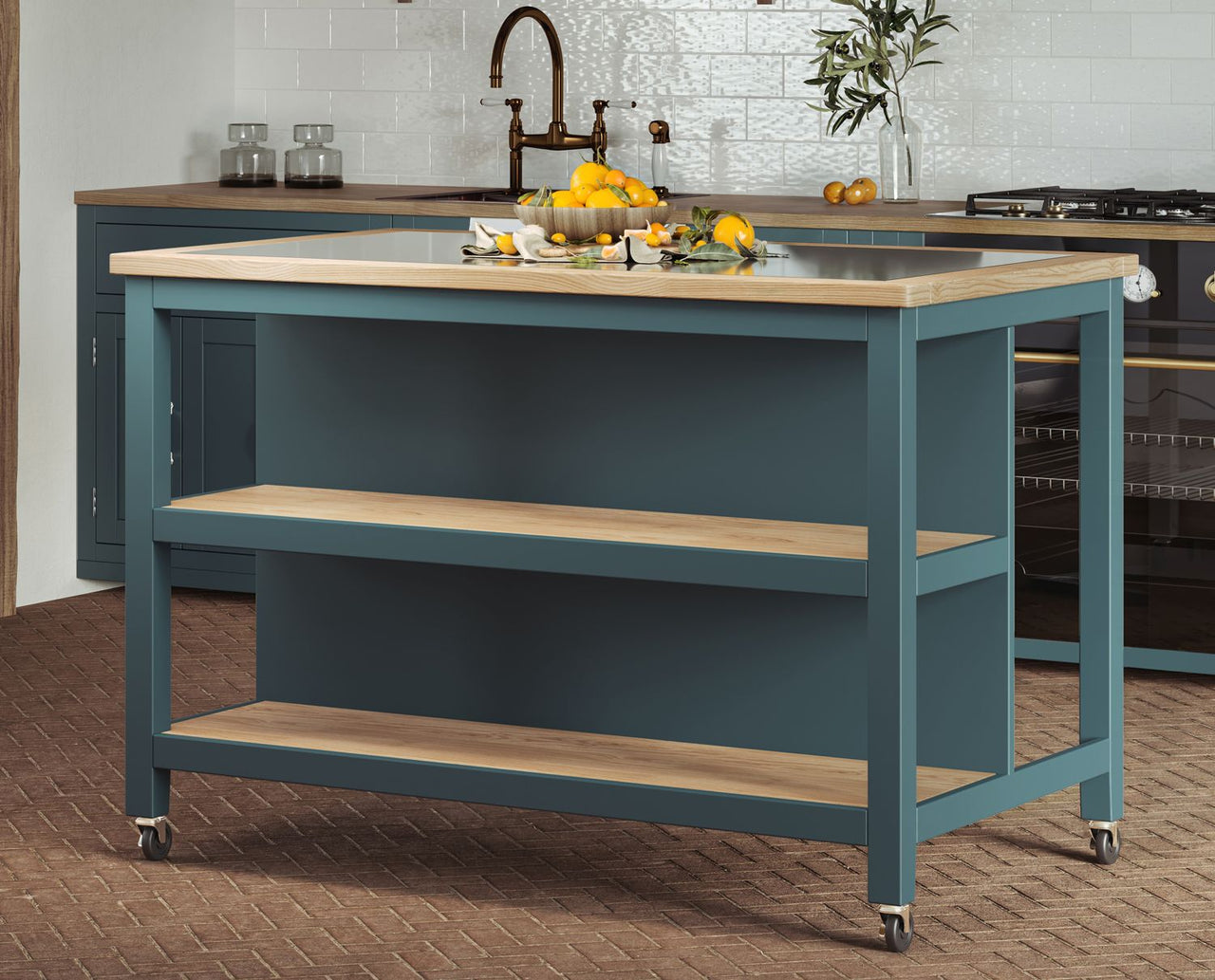 Kitchen Island (Blue) Open with Breakfast Bar