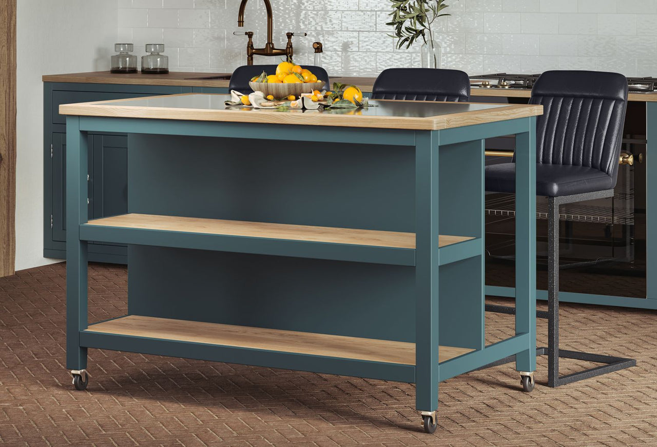 Kitchen Island (Blue) Open with Breakfast Bar