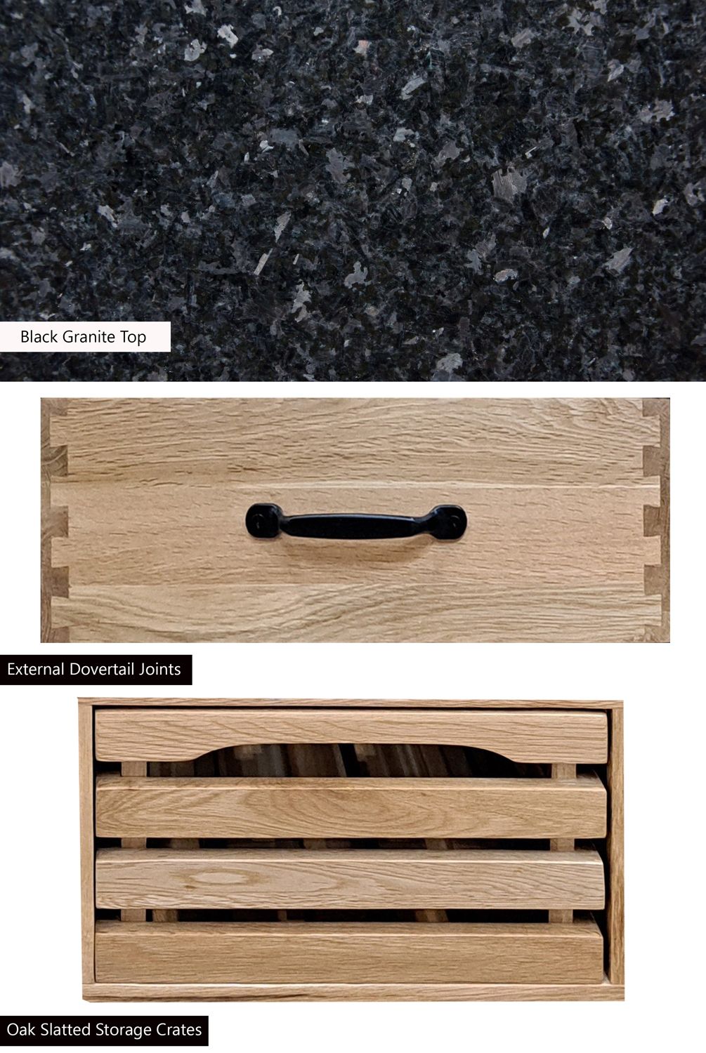 Kitchen Island (Oak) Three Drawer With Black Granite Top