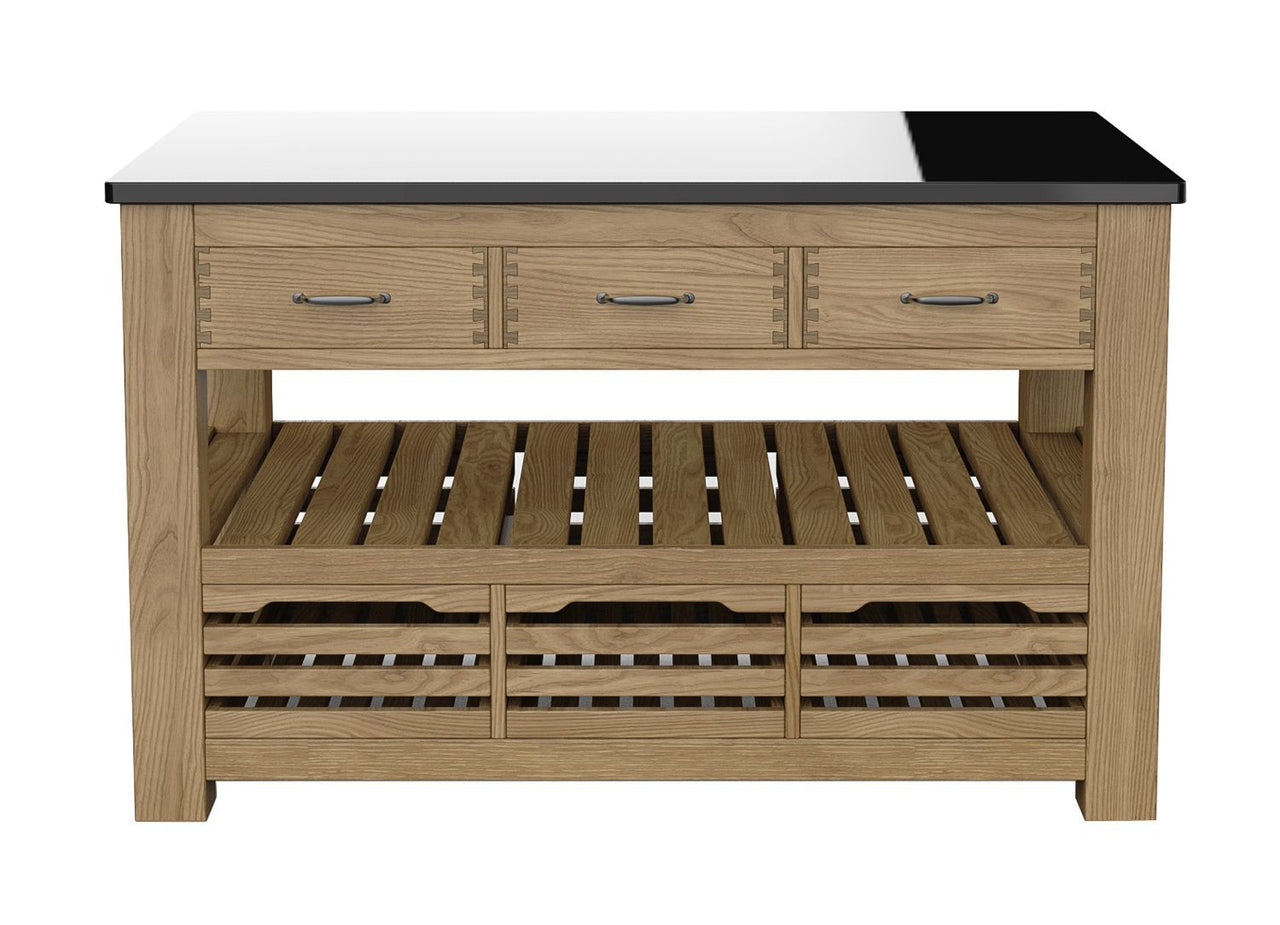 Kitchen Island (Oak) Three Drawer With Black Granite Top