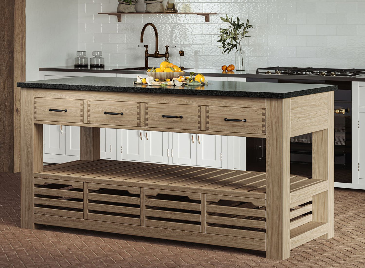 Kitchen Island (Oak) Four Drawer With Black Granite Top