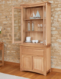 Thumbnail for Natural Oak Wood 2 Door Small Glazed Display Cabinet Dresser