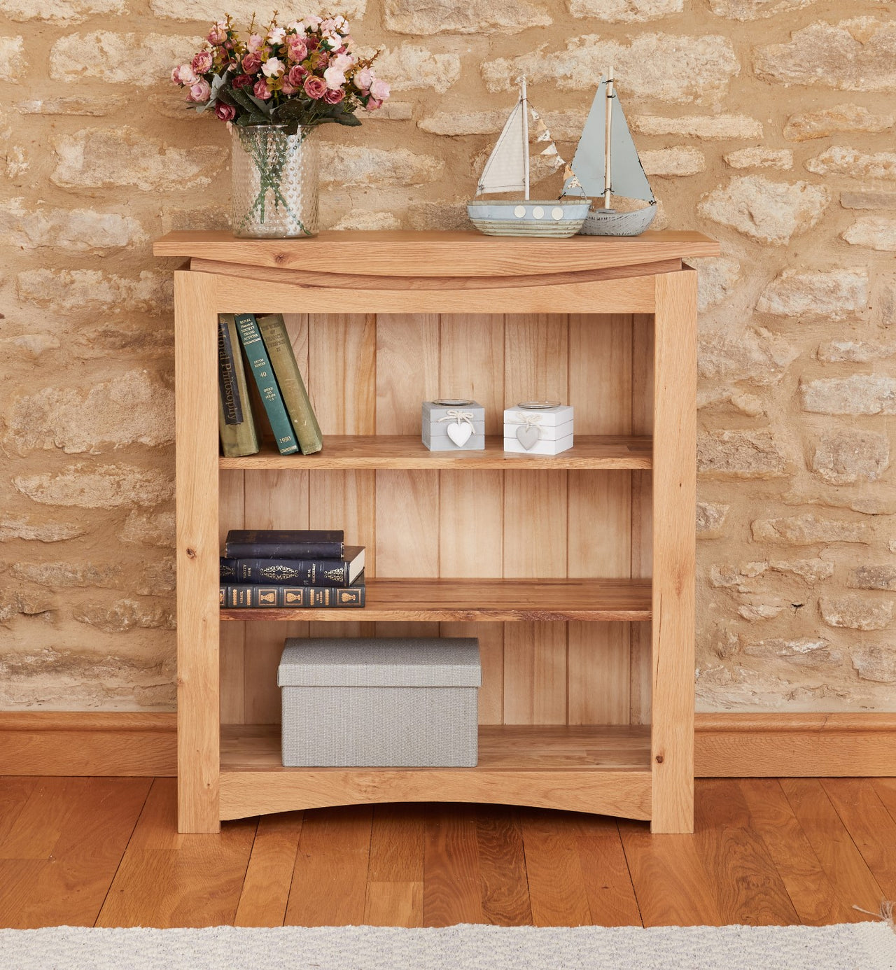 Light Solid Oak Small Low Bookcase Shelf Display Shelf Unit