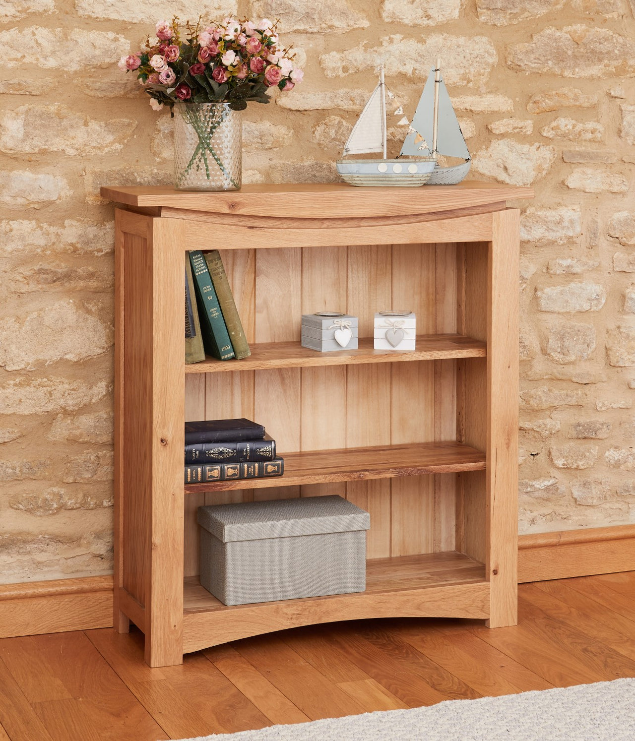 Light Solid Oak Small Low Bookcase Shelf Display Shelf Unit