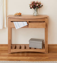 Thumbnail for Light Solid Oak Console Table With 2 Drawers and Lower Shelf