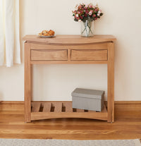 Thumbnail for Light Solid Oak Console Table With 2 Drawers and Lower Shelf