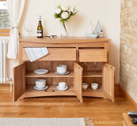 Thumbnail for Light Solid Oak Large Wide Sideboard Cupboard 3 Doors 2 Drawers