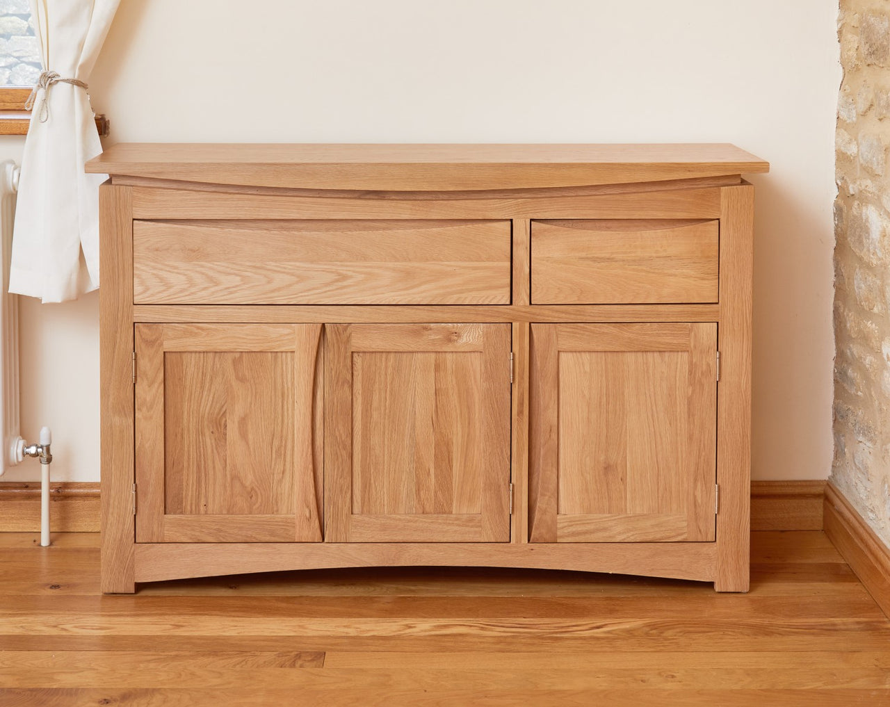 Light Solid Oak Large Wide Sideboard Cupboard 3 Doors 2 Drawers