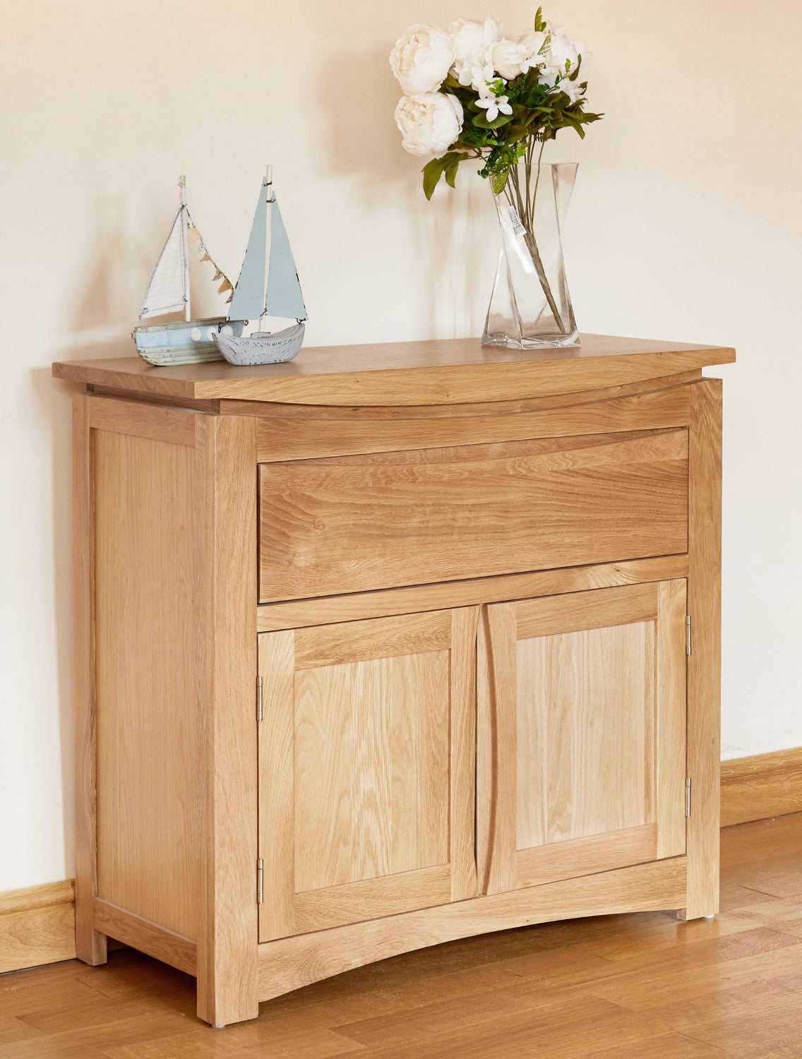 Light Solid Oak Small Sideboard Cupboard 2 Doors 1 Drawer