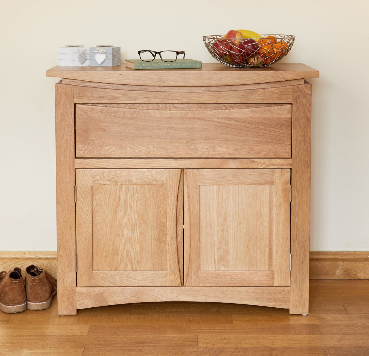 Light Solid Oak Small Sideboard Cupboard 2 Doors 1 Drawer