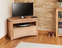 Thumbnail for Light Solid Oak Corner TV Cabinet 1 Drawer Base