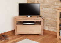 Thumbnail for Light Solid Oak Corner TV Cabinet 1 Drawer Base