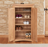 Thumbnail for Tall Slim Light Solid Oak Shoe Cabinet 2 Doors