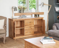 Thumbnail for Light Oak Large Sideboard 3 Middle Drawers 2 Side Storage Cupboards