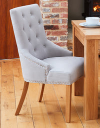 Thumbnail for Pack Of Two Oak Accent Narrow Back Light Grey Fabric Dining Chair