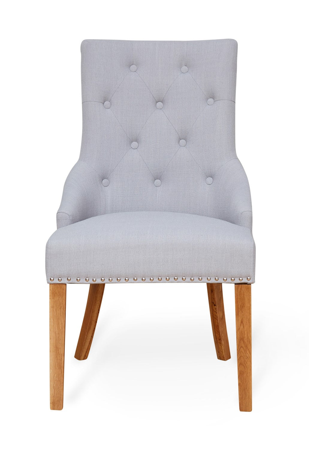 Pack Of Two Oak Accent Narrow Back Light Grey Fabric Dining Chair