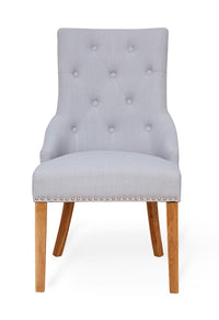 Thumbnail for Pack Of Two Oak Accent Narrow Back Light Grey Fabric Dining Chair