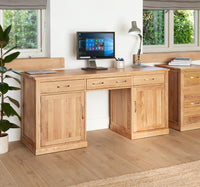 Thumbnail for Light Oak Large Hidden Home Office Twin Pedestal Computer Desk Dressing Table