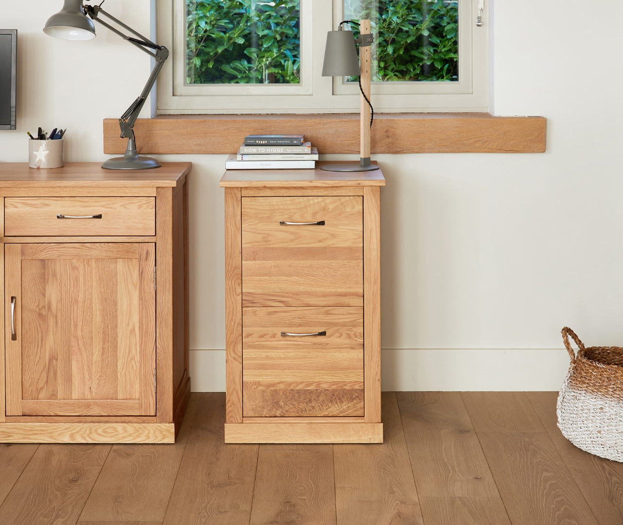 Light Oak 2 Drawer Filing Cabinet Home Office Storage Chest Unit