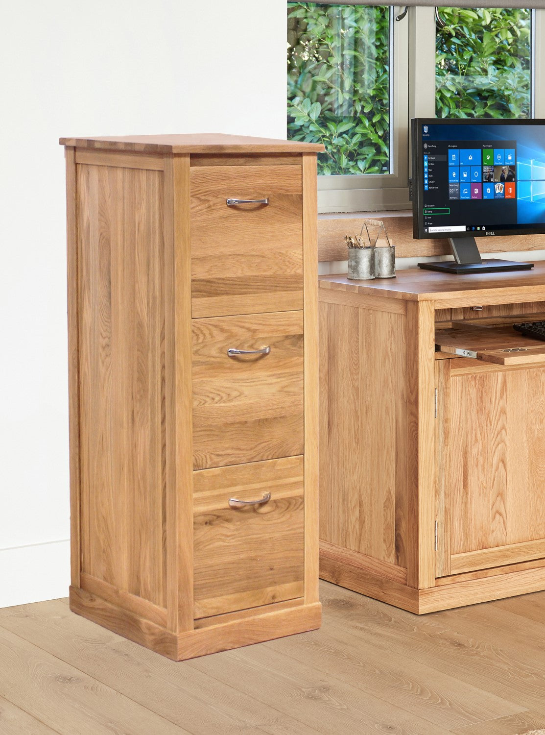 Solid Light Oak 3 Drawer Filing Cabinet Home Office Storage Unit