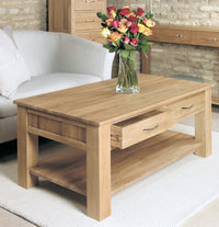 Thumbnail for Light Oak 4 Drawer Rectangular Coffee Table Open Base