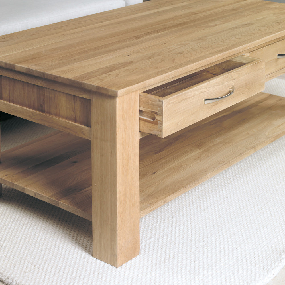 Light Oak 4 Drawer Rectangular Coffee Table Open Base