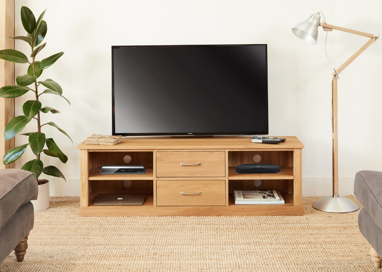 Solid Light Oak Raised Widescreen TV Cabinet Low Unit