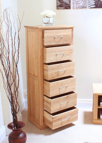 Thumbnail for Light Oak Slim Tallboy 6 Drawer Tall Chest of Drawers Storage Chest