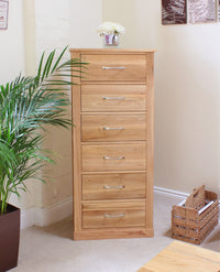 Thumbnail for Light Oak Slim Tallboy 6 Drawer Tall Chest of Drawers Storage Chest