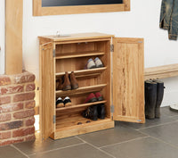 Thumbnail for Solid Light Oak Shoe Storage Cupboard 2 Doors Slim Entrance Unit