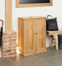 Thumbnail for Solid Light Oak Shoe Storage Cupboard 2 Doors Slim Entrance Unit